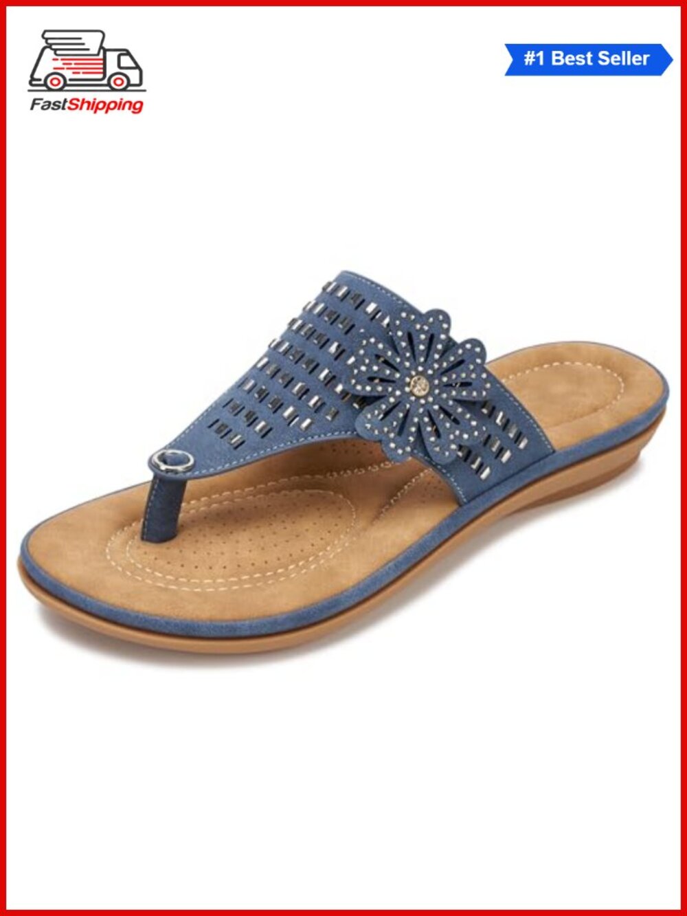 Memory Foam Slide Sandals Womens Comfortable Split Toe Non-Slip